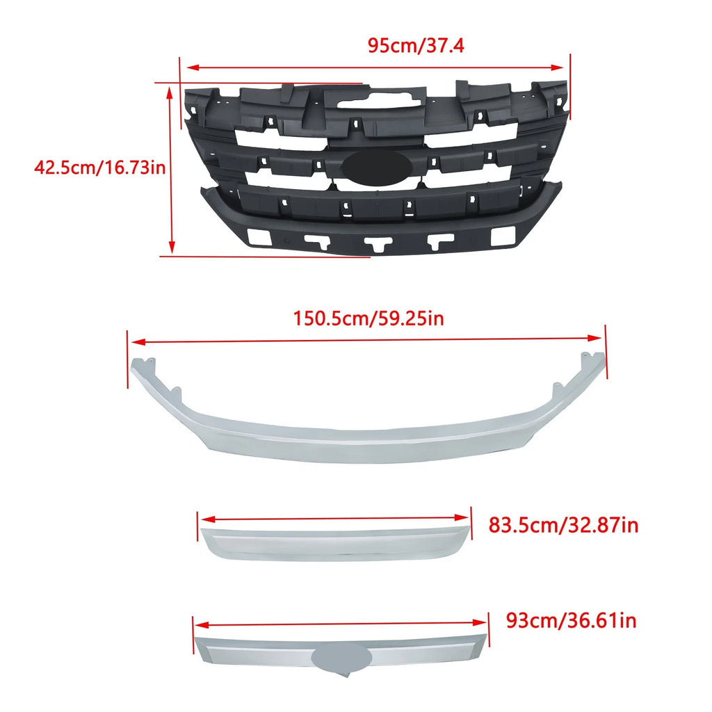 Set of 4 Front Upper Bumper Grilles for Ford Fusion (2010–2012) with Chrome Trim