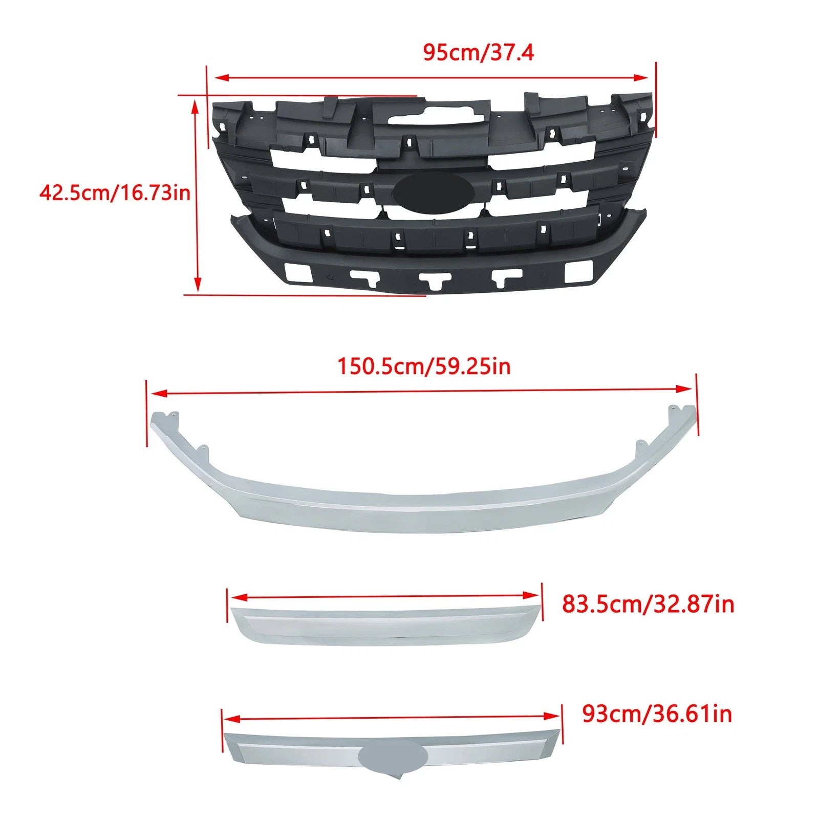 Set of 4 Front Upper Bumper Grilles for Ford Fusion (2010–2012) with Chrome Trim