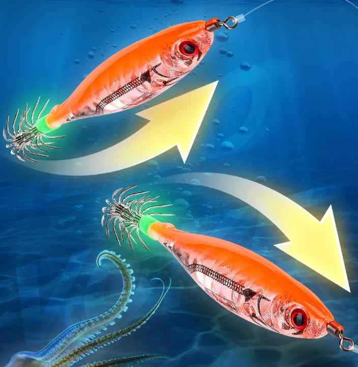 Fishing Bait Squid Lure with Fluorescent Hooks for Night Angling (Set of 5)