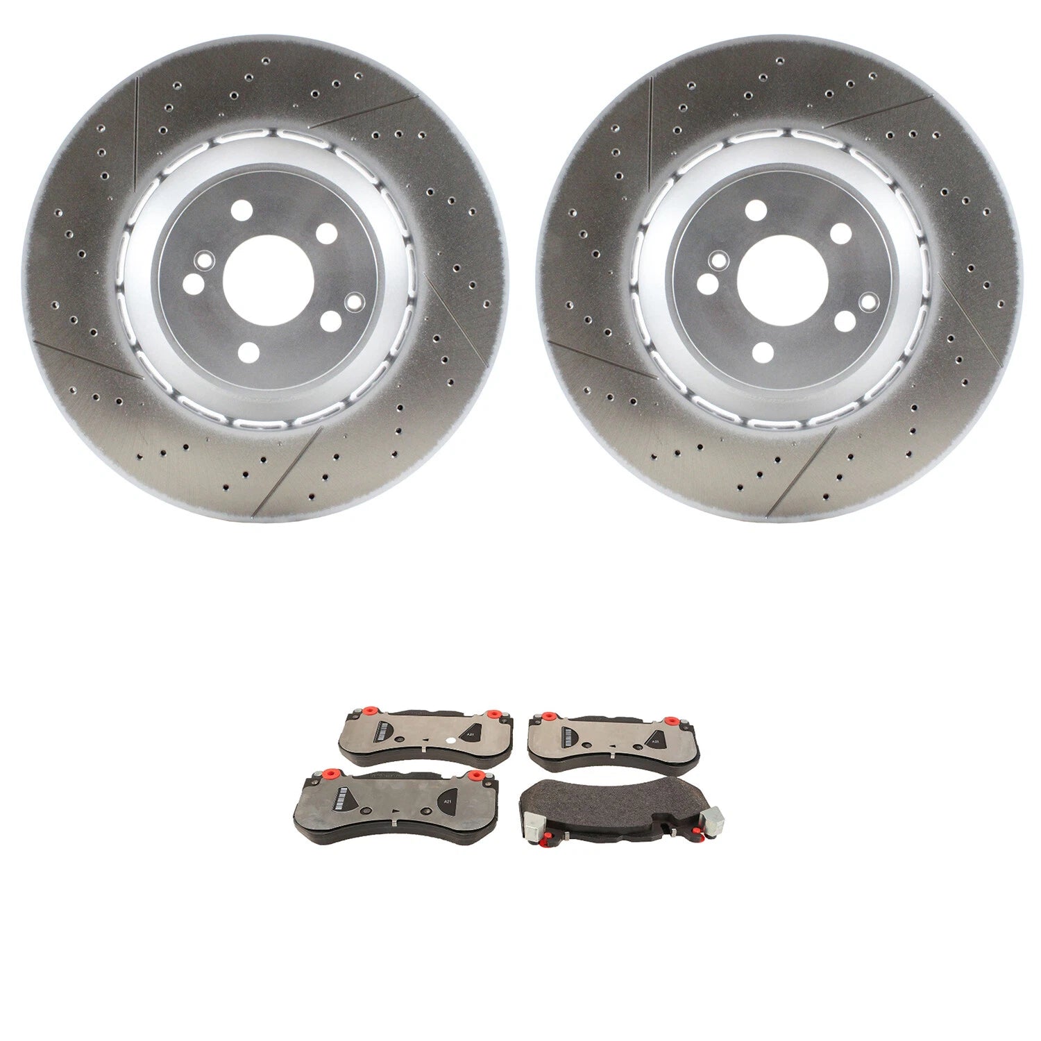 Front Drilled-Slotted Rotors & Disc Brake Pad Kit for Mercedes W222 S63 S65 AMG (2014–2020)