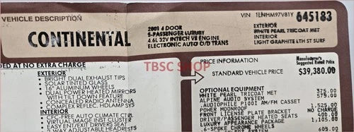 Dealer Sticker for Lincoln Continental (2002)