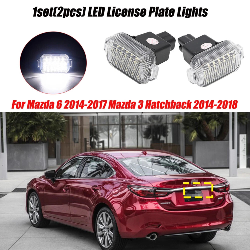 2X White LED License Plate Lamp for Mazda6 Mazda3 Hatchback (2014–2020)