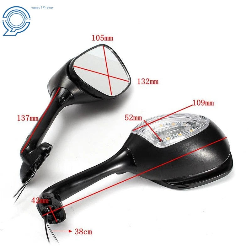 Black Rear View Mirrors with Turn Signals for Suzuki GSXR600 GSXR750 (2005–2016)