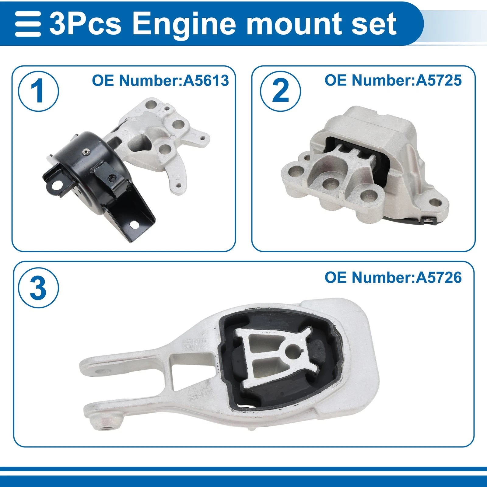 3 Pcs Engine Motor Mount for Buick Encore (2013–2015) No.A5637HY/A5613/A5725/A5726