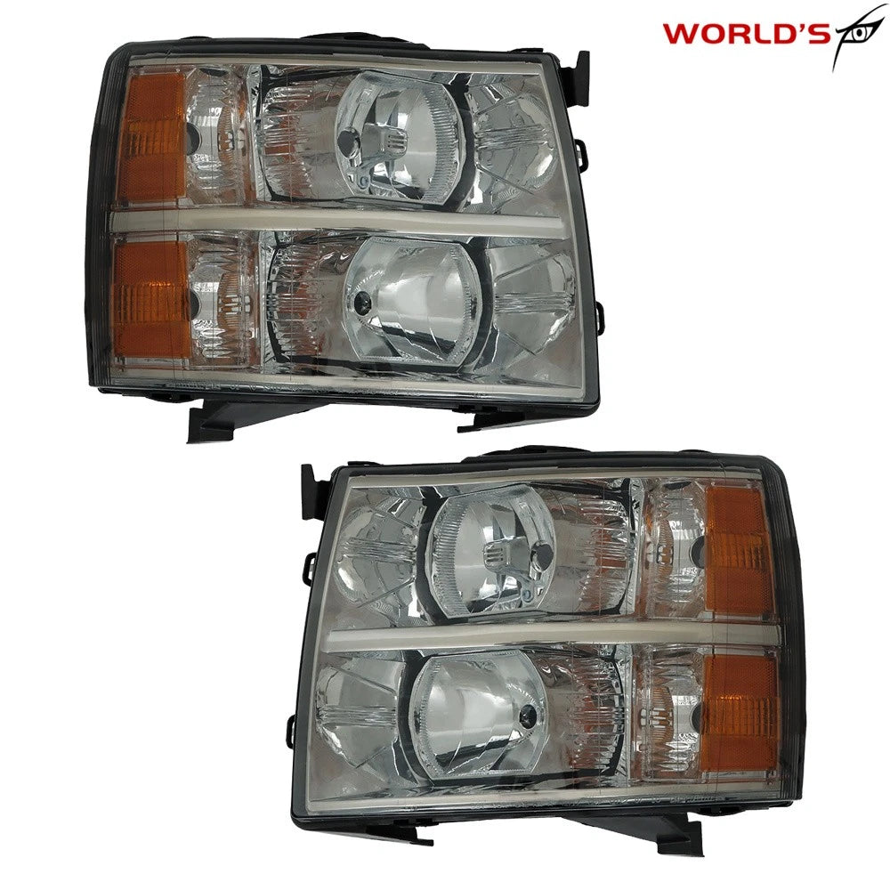 Set of 2 Headlights for Chevy Silverado (2007–2013) Black Housing Smoke Lens