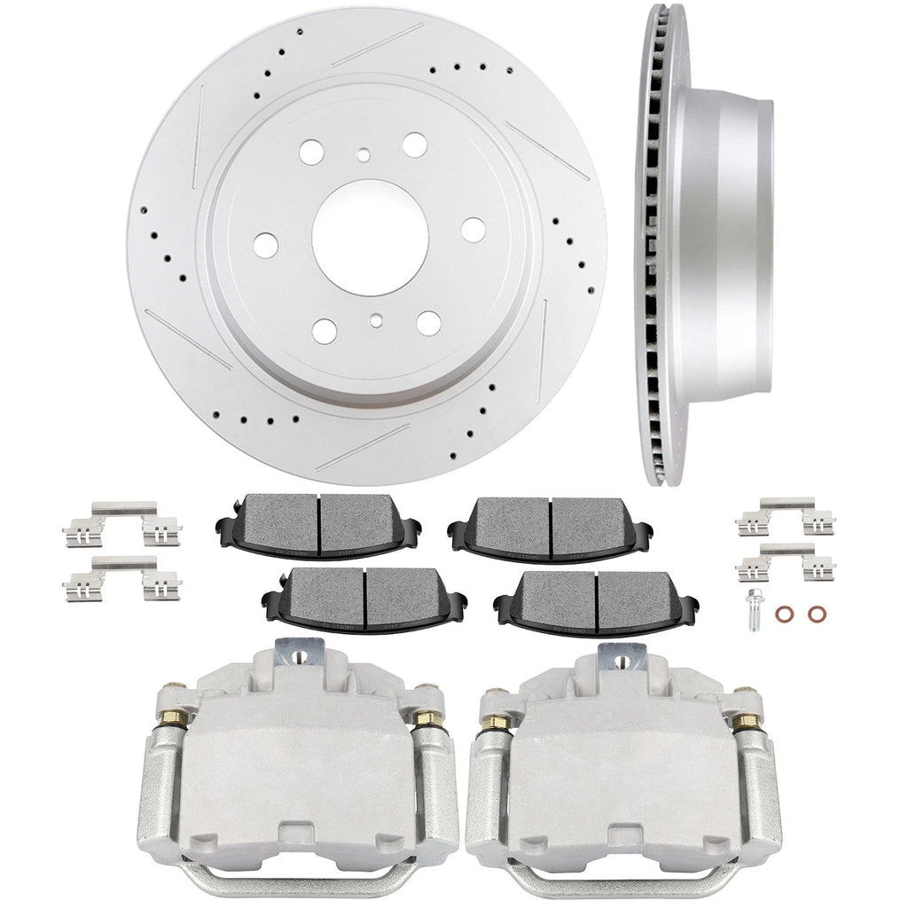 Set of 8 Rear Brake Calipers, Rotors & Pads for Cadillac Escalade (2007–2014)