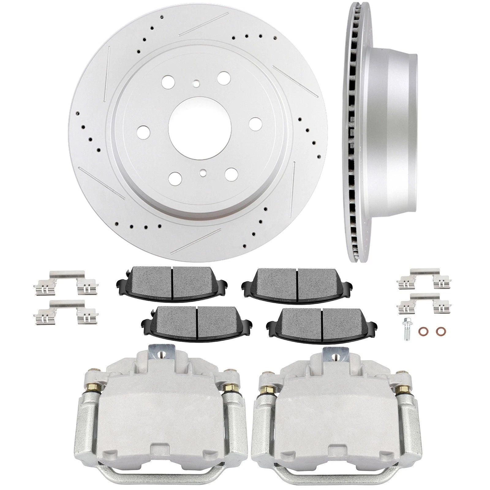Set of 8 Rear Brake Calipers, Rotors & Pads for Cadillac Escalade (2007–2014)