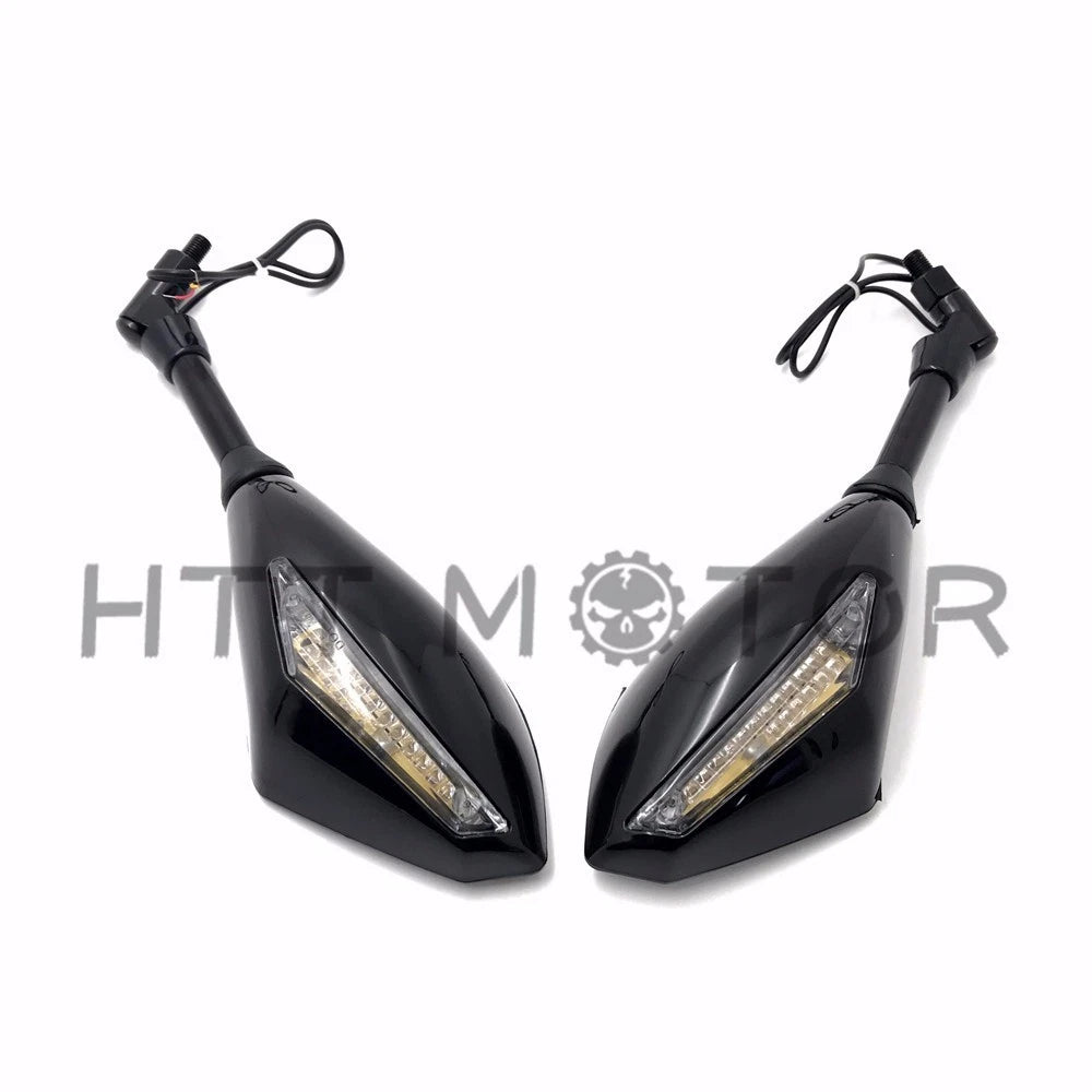 10mm LED Turn Signal Rearview Side Mirrors for Honda Suzuki Cruiser