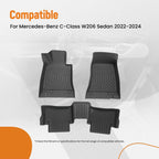 Set of 2 Black Floor Mat Liners for Mercedes-Benz C-Class W206 (2022–2024) Waterproof