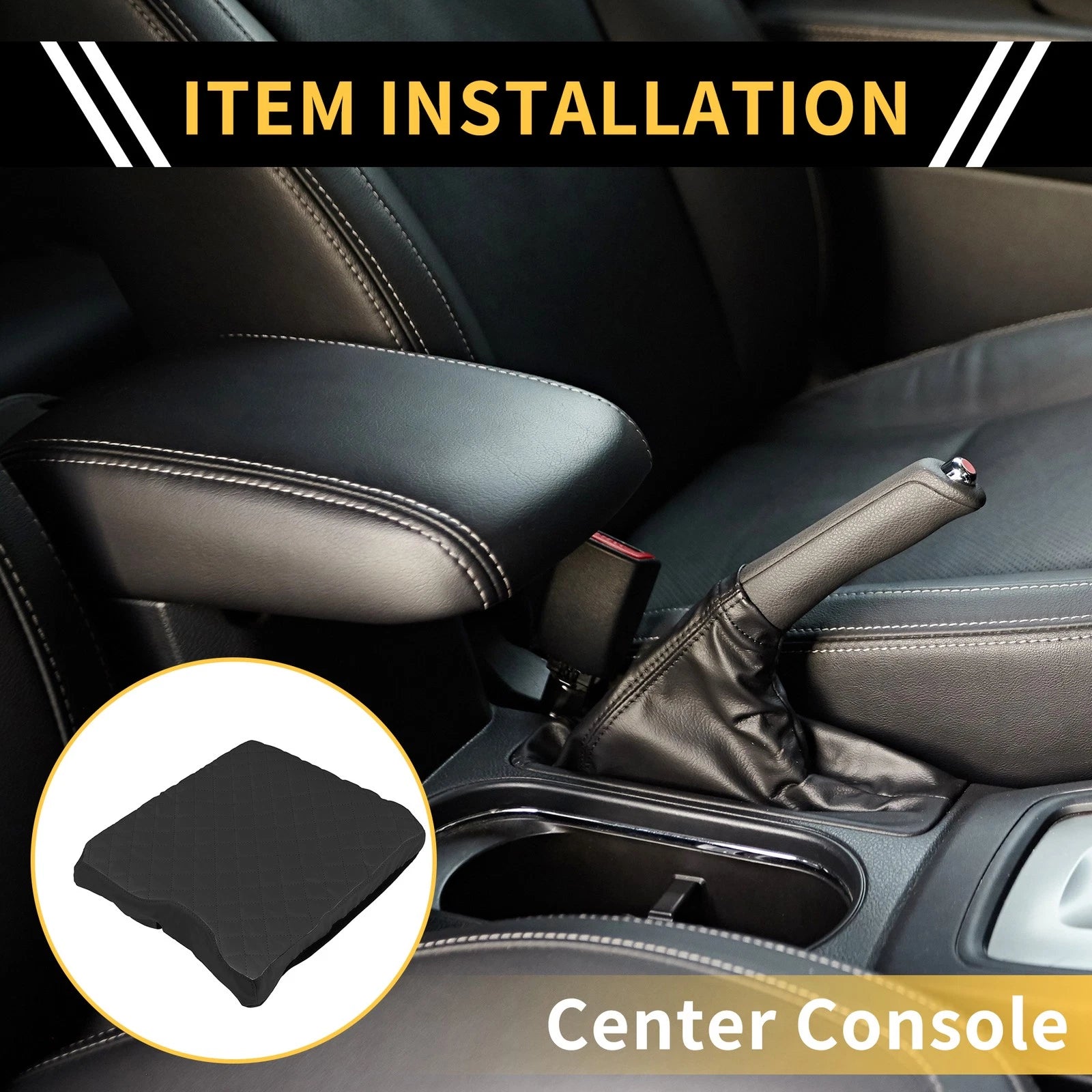Center Console Cover for Ford F-150 (2015–2020) Microfiber Leather Black