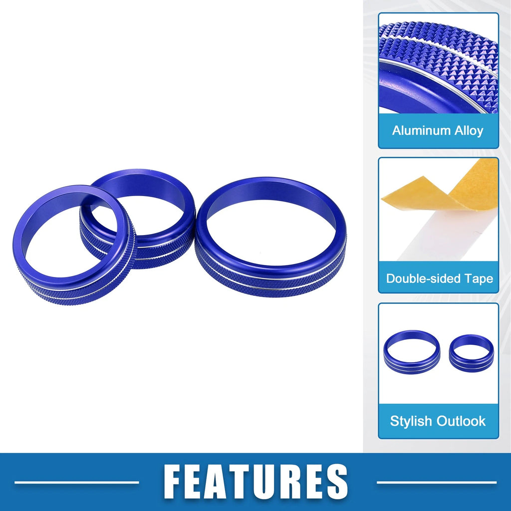 3pcs AC Mode Switch Knob Ring Cover for Nissan Rogue (2021–2022) Blue