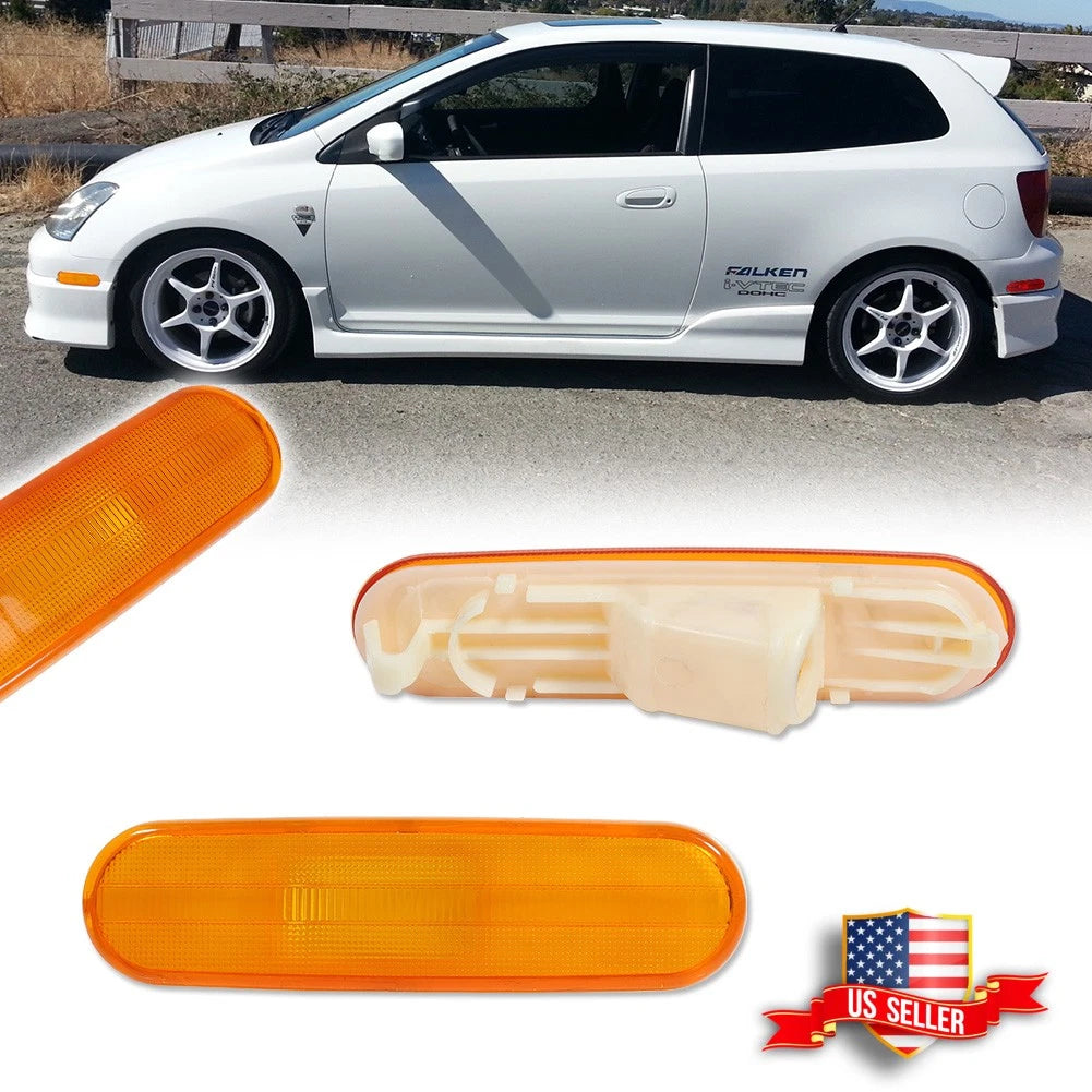 2X Amber Lens Front Bumper Side Marker Lights for Honda Civic Si (2002–2005)