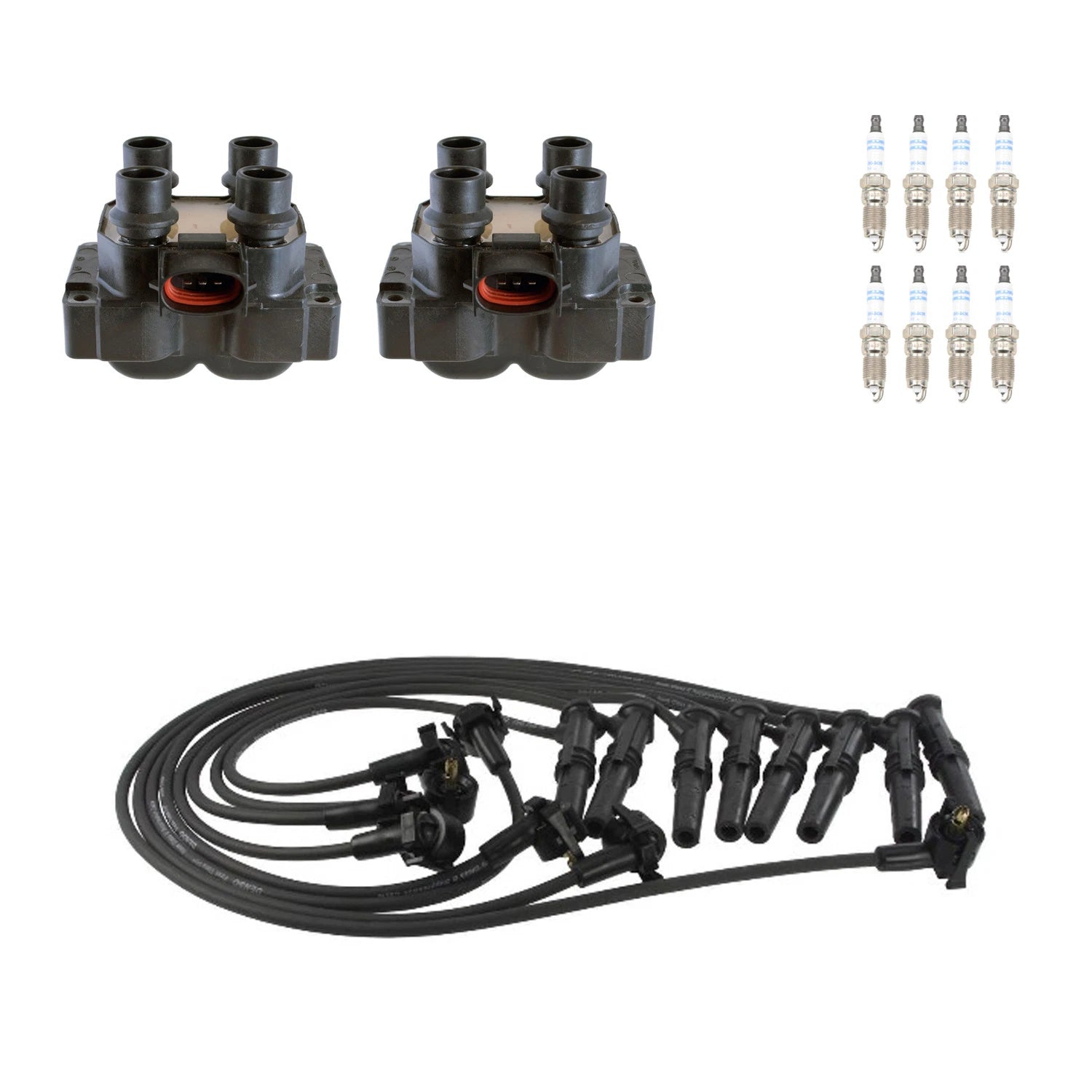 Set of 2 Ignition Coil Wires & 4 Bosch Iridium Spark Plugs for Corolla (L4)