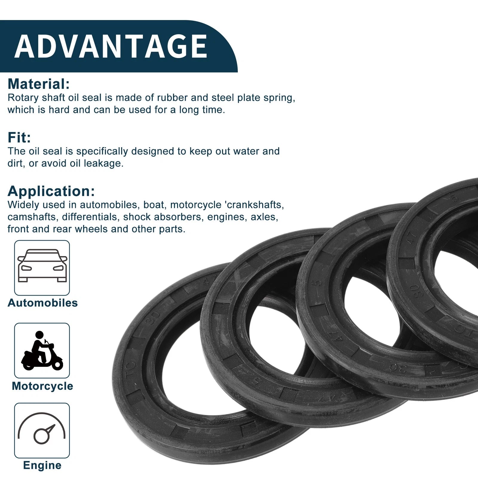 Set of 5 Oil Seal Ring for Rotary Shaft 30x47x5mm NBR Rubber