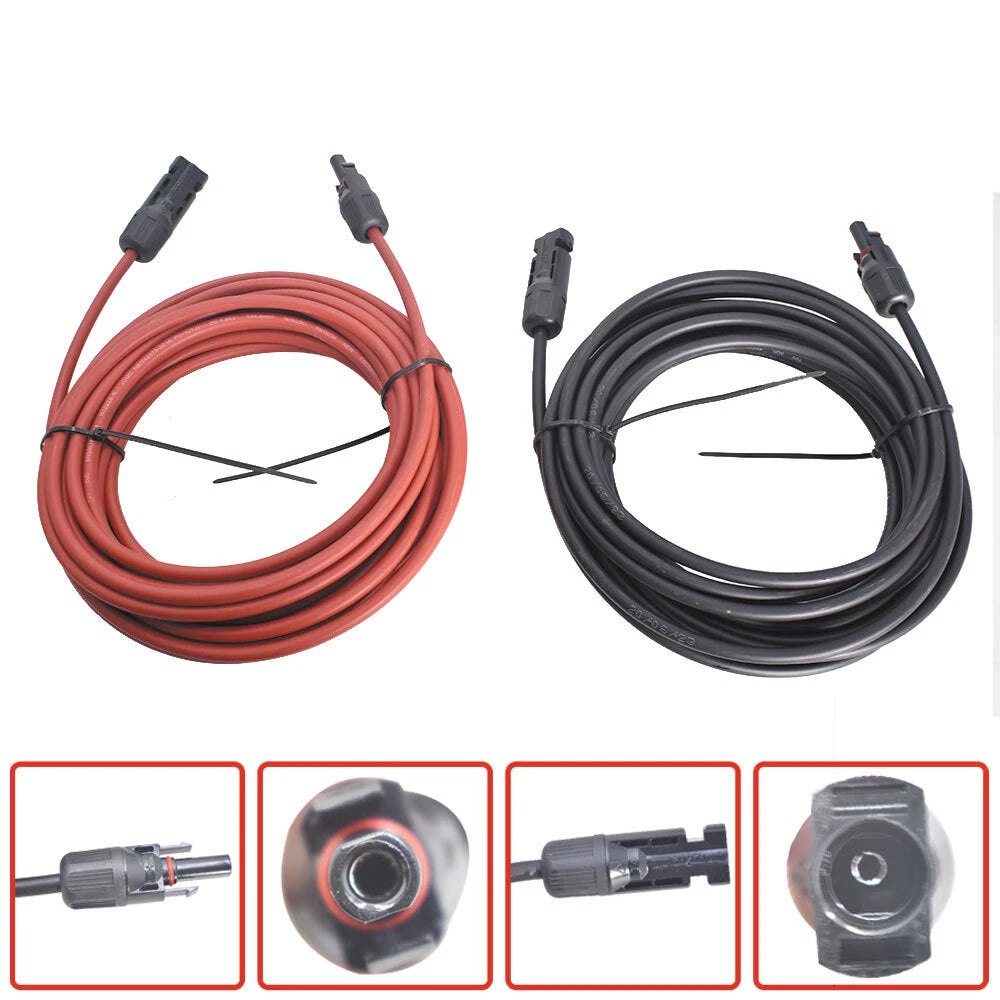 1 Pair Solar Panel Extension Cable for Universal Use (30ft, 12AWG)