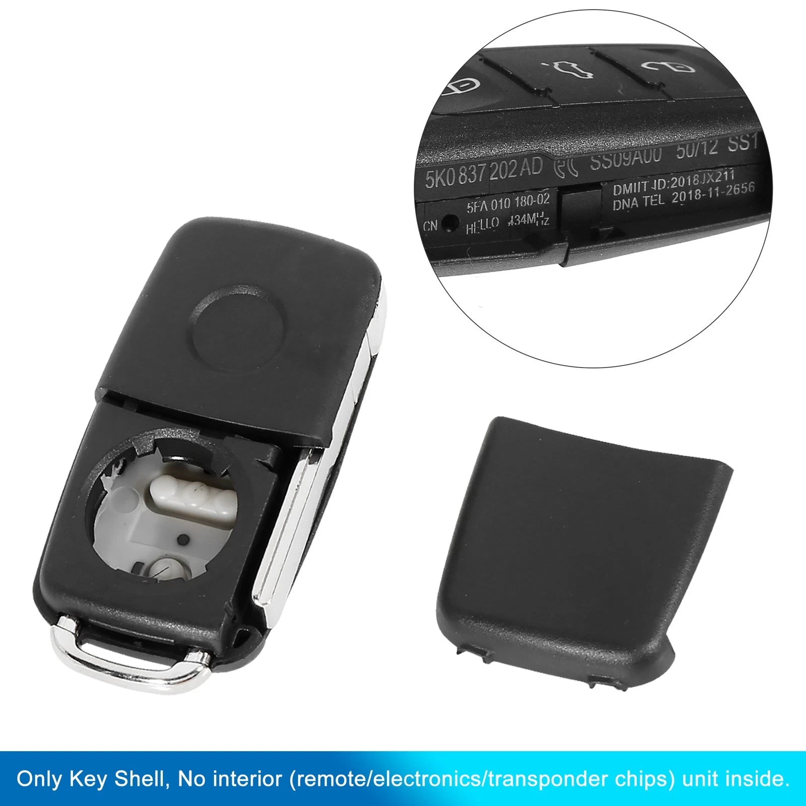 Key Shell Case for VW Beetle, Caddy, Jetta (1X)