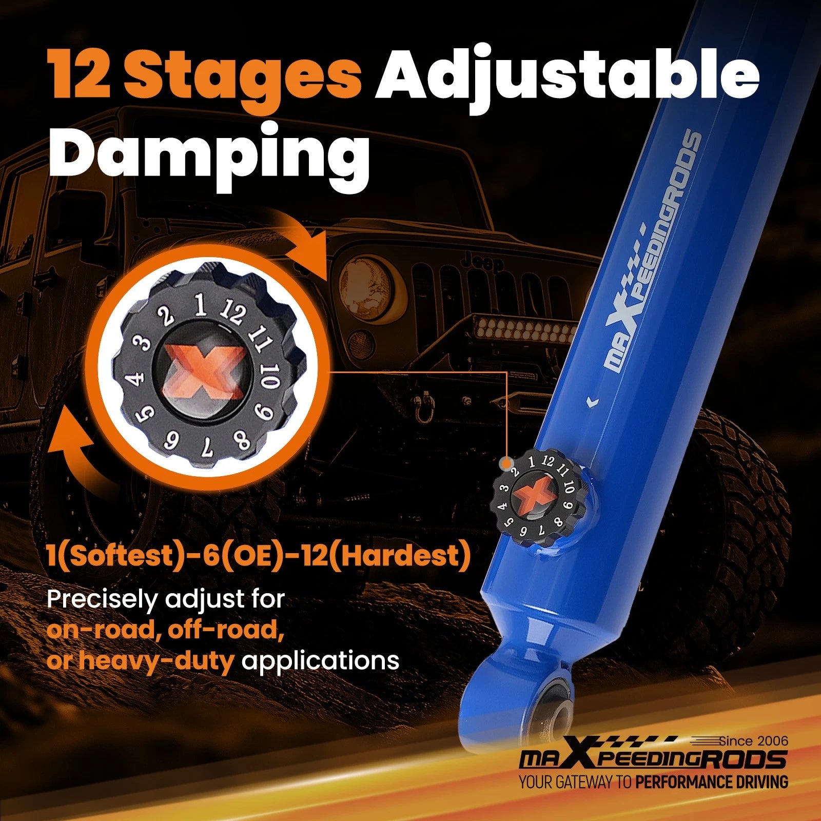 12-Way Lift Shock for Jeep Wrangler JK (2007–2018) 0-2.5" 4WD