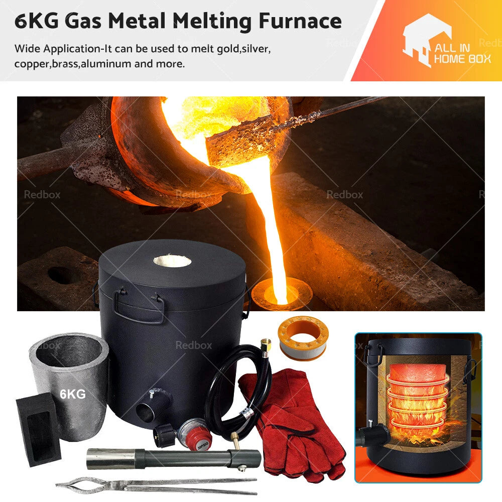 6KG Propane Melting Furnace for Copper Silver Aluminium + Graphite Mould