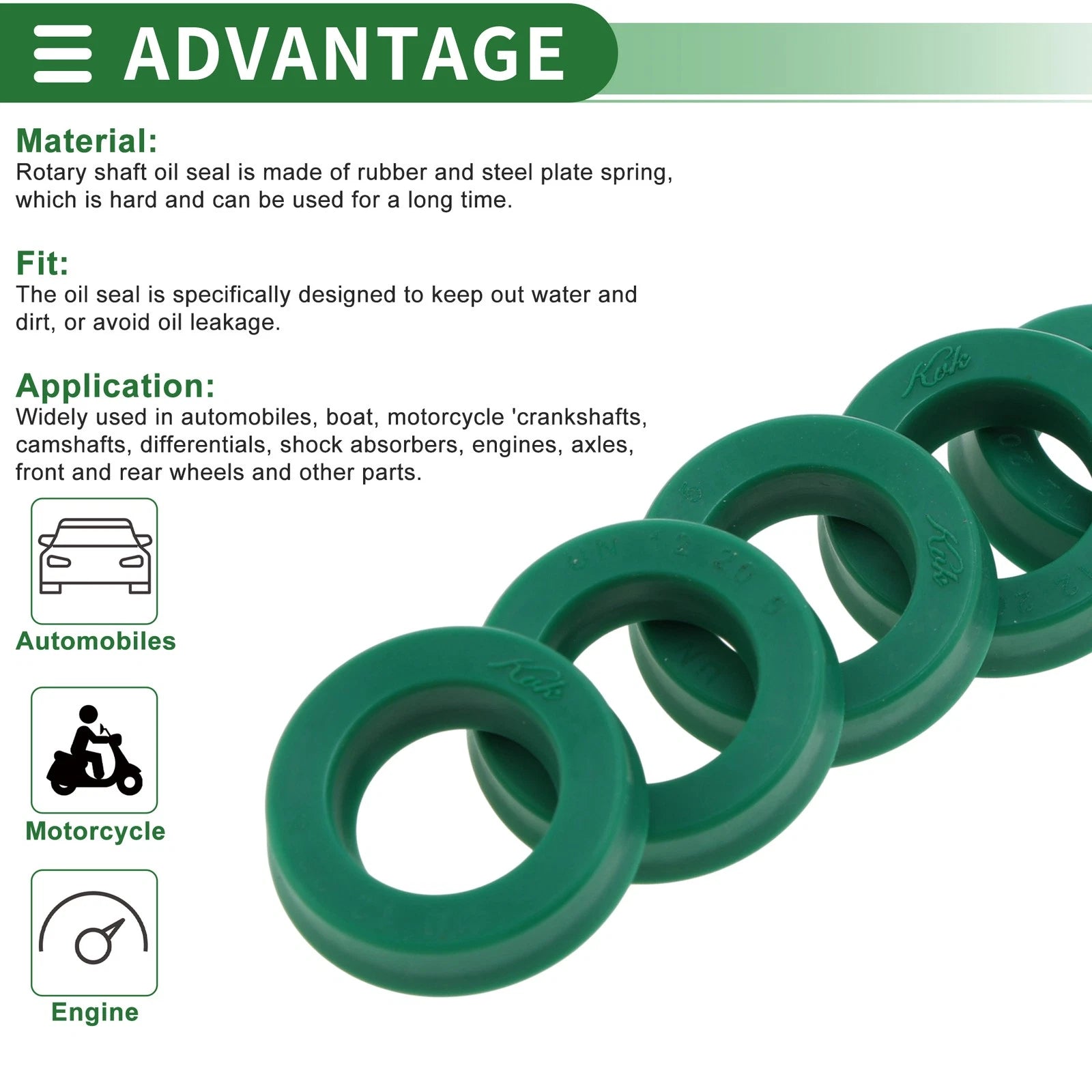 Set of 5 Oil Seal Rotary Shaft Seal 12x20x5mm High Pressure Green