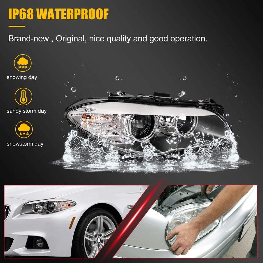 2X Black Headlights with Bulbs for BMW 528i 535i 550i xDrive (2011–2013)