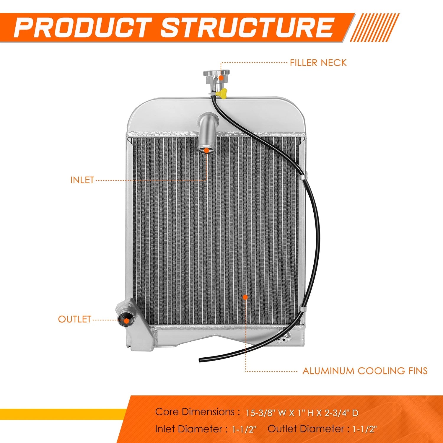 Cooling Radiator for Ford Tractor 2N 8N 9N (1939–1952) 3-Row Aluminum Core