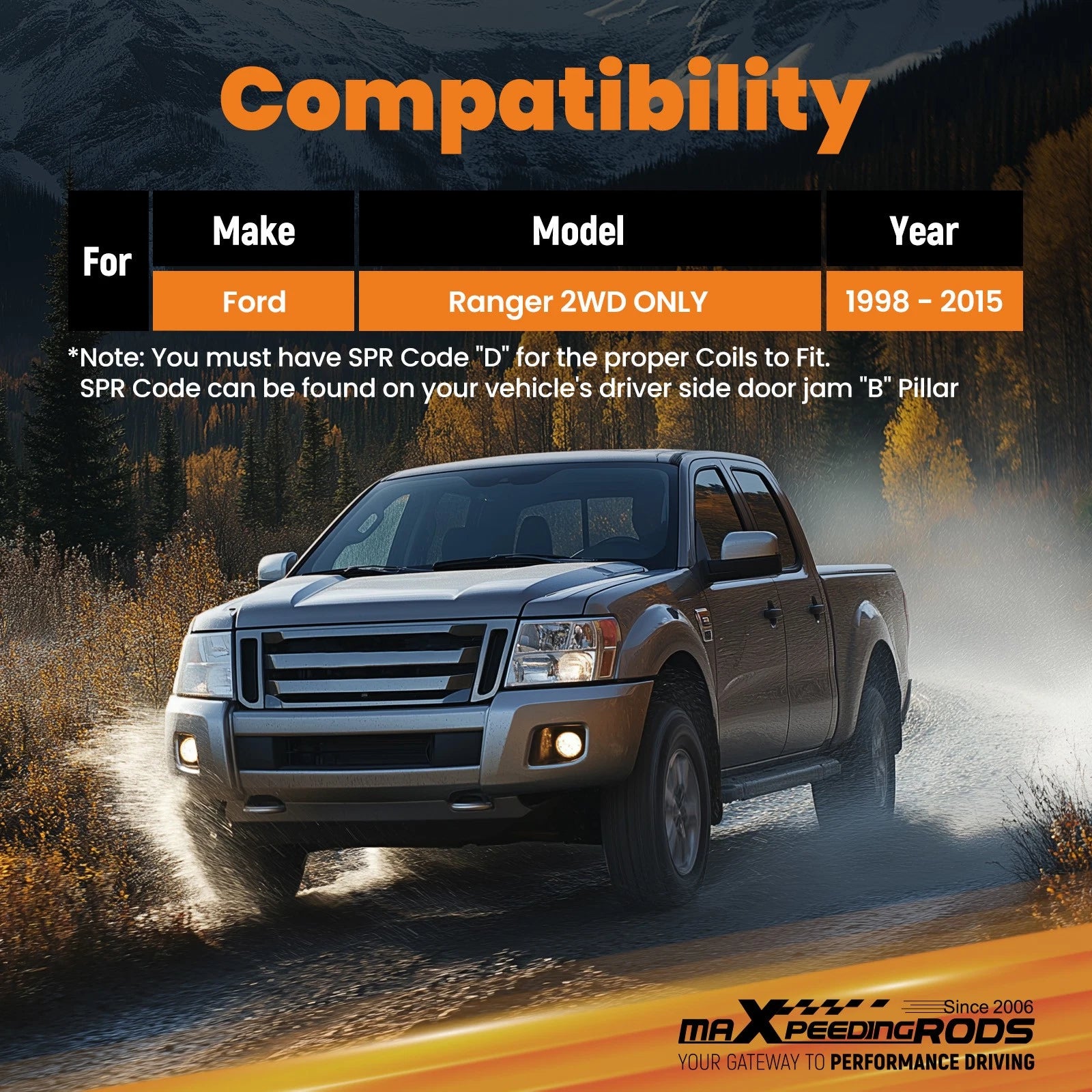 Performance Lowering Kit 3"/5" for Ford Ranger 2WD (1998–2015)