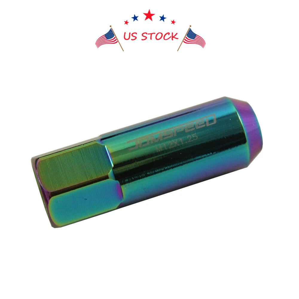Set of 20 Neo Chrome Aluminum Tuner Racing Lug Nuts for JDM Vehicles