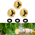 Set of 3 Brass Pipe Caps for Hexagonal Threaded Fittings with Rubber Gasket