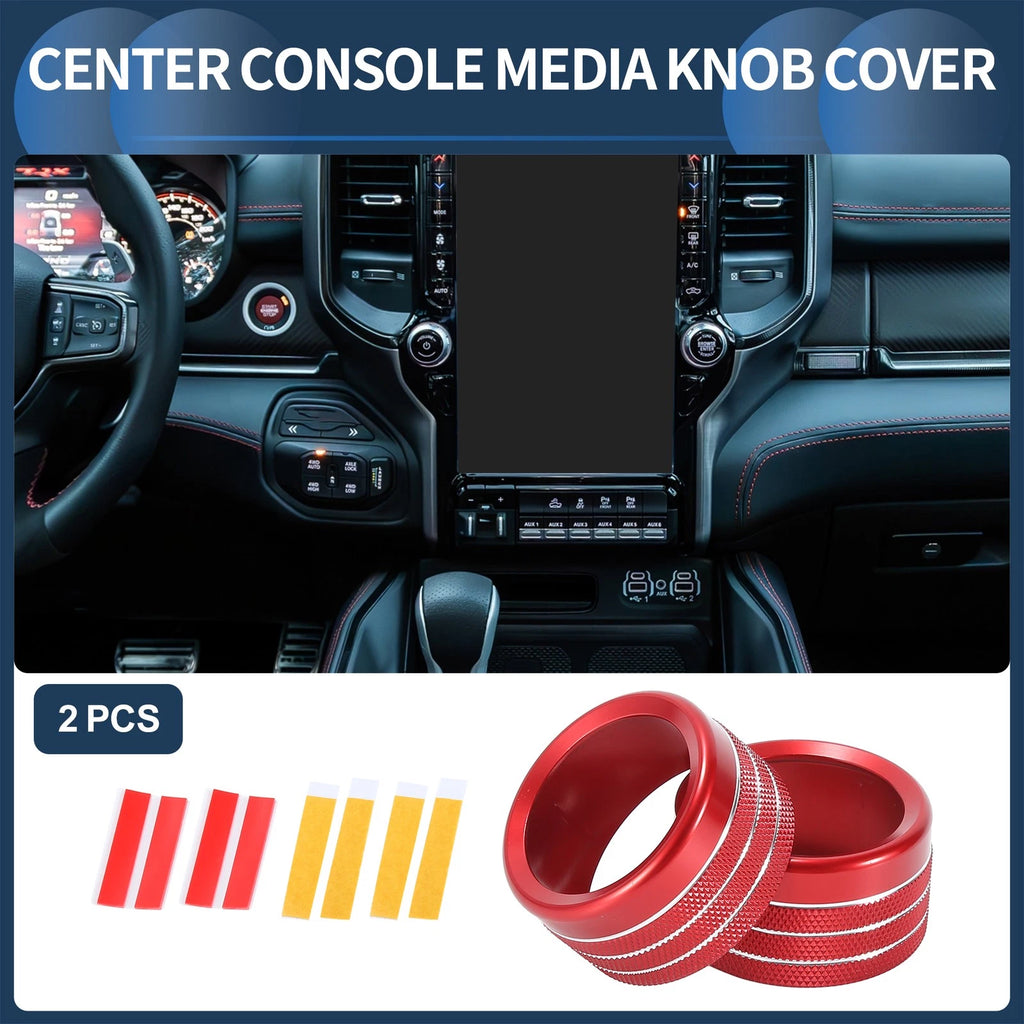 2X Center Console Audio Media Switch Knob Cover for Dodge Ram (2019–2021) Red