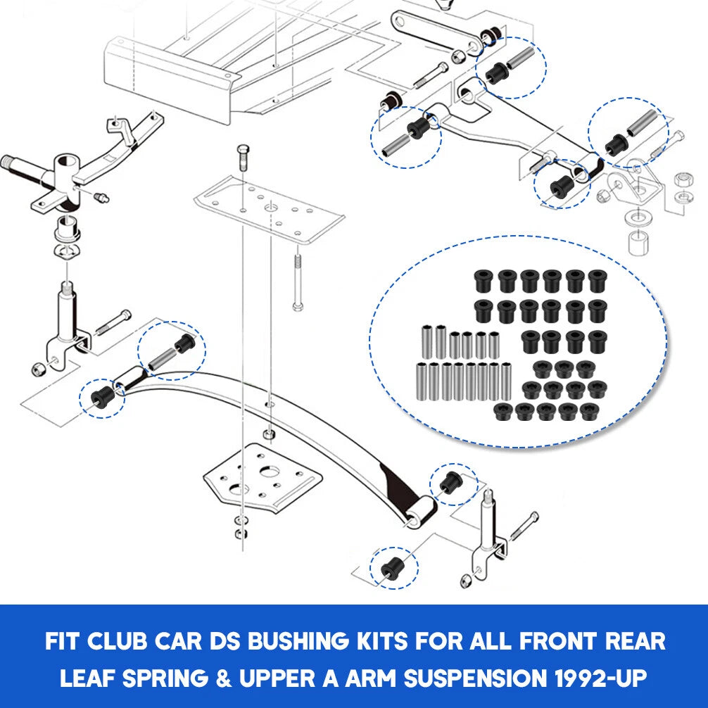 Bushings Kit for Club Car DS (All Years) Front Rear Leaf Spring & A Arm