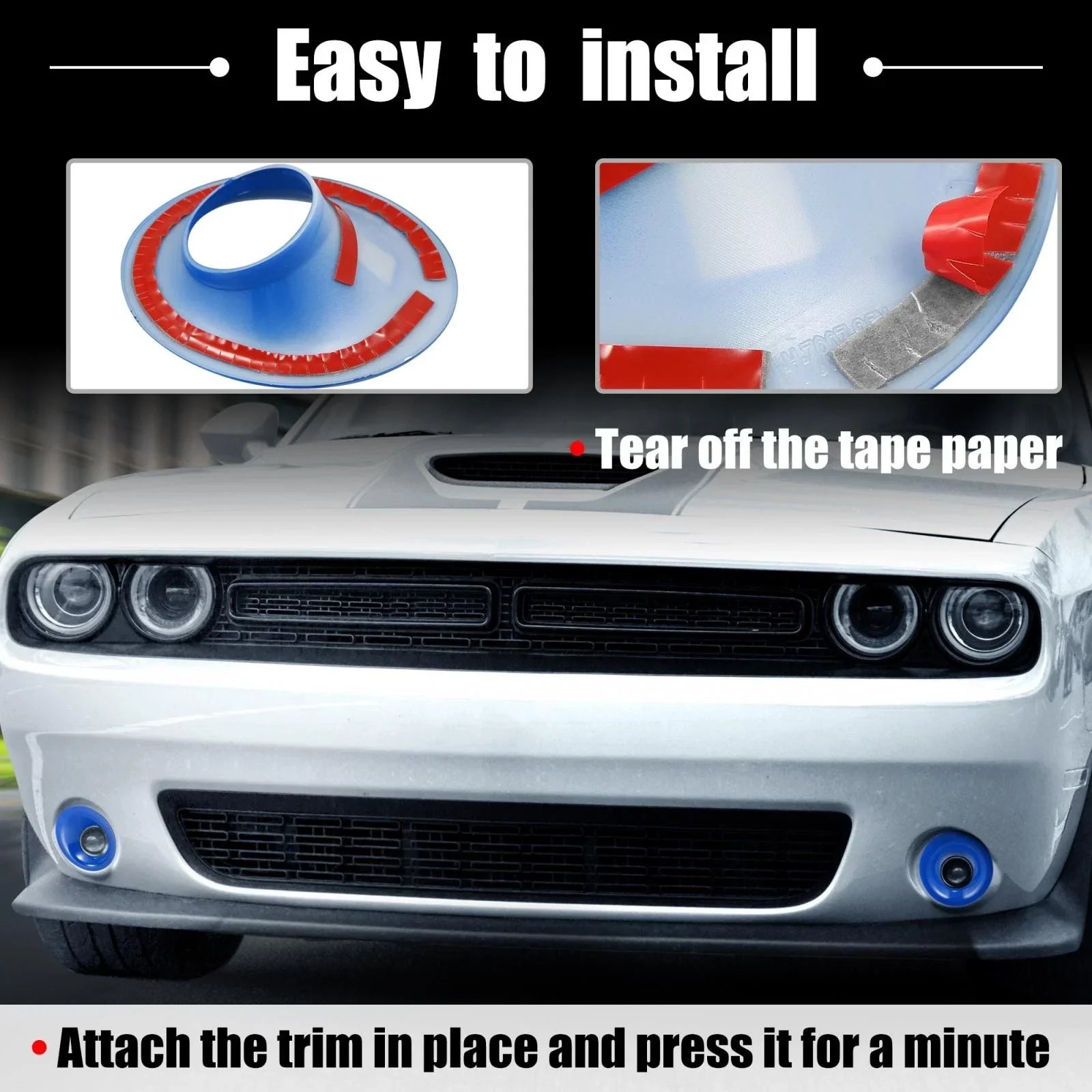 2 x Car ABS Front Fog Light Covers Trim for Dodge Challenger (2015-2020) Blue