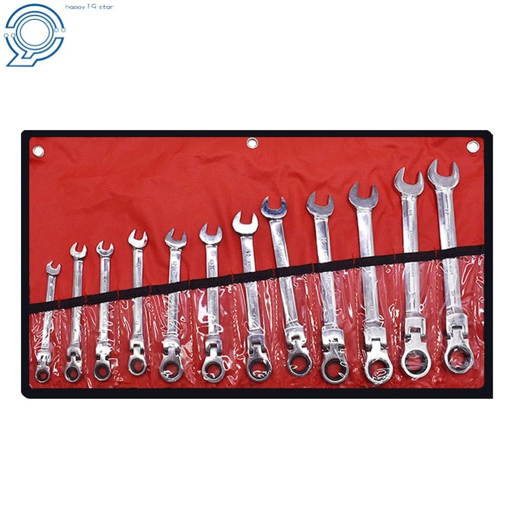 Set of 12 Metric Flexible Head Ratcheting Wrenches 8-19mm