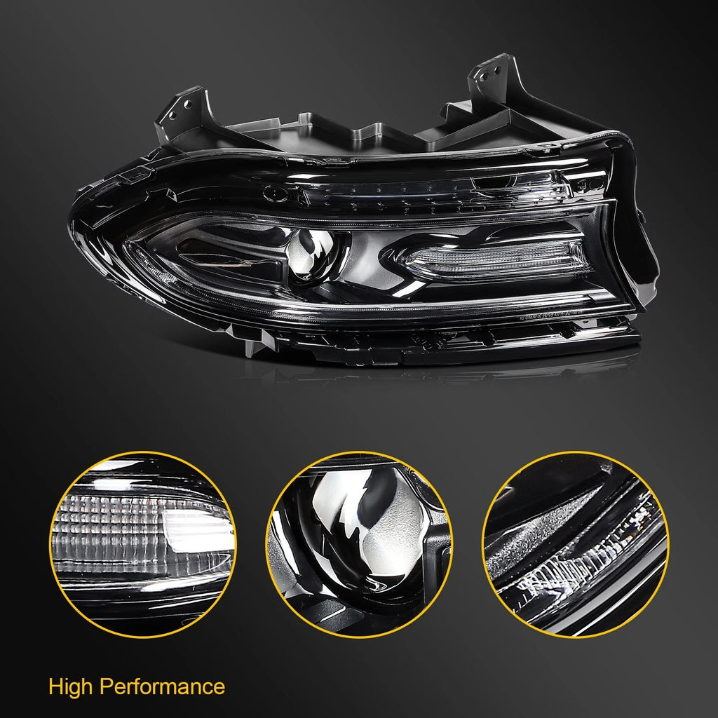 Right Side Black Headlight Assembly with Projector for Dodge Charger (2015–2023)