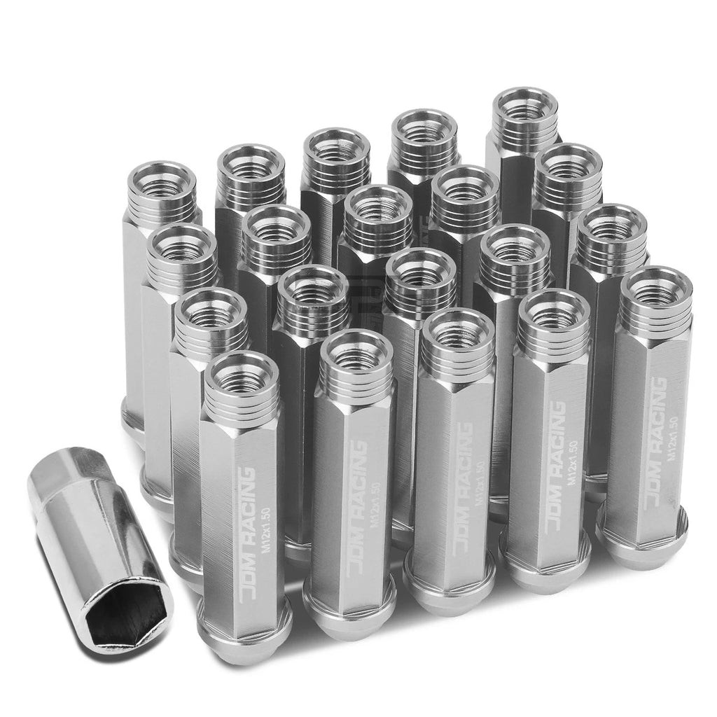 20 PCS Open End M12x1.5 90mm Tall Aluminum Lug Nuts + Adapter for JDM Vehicles