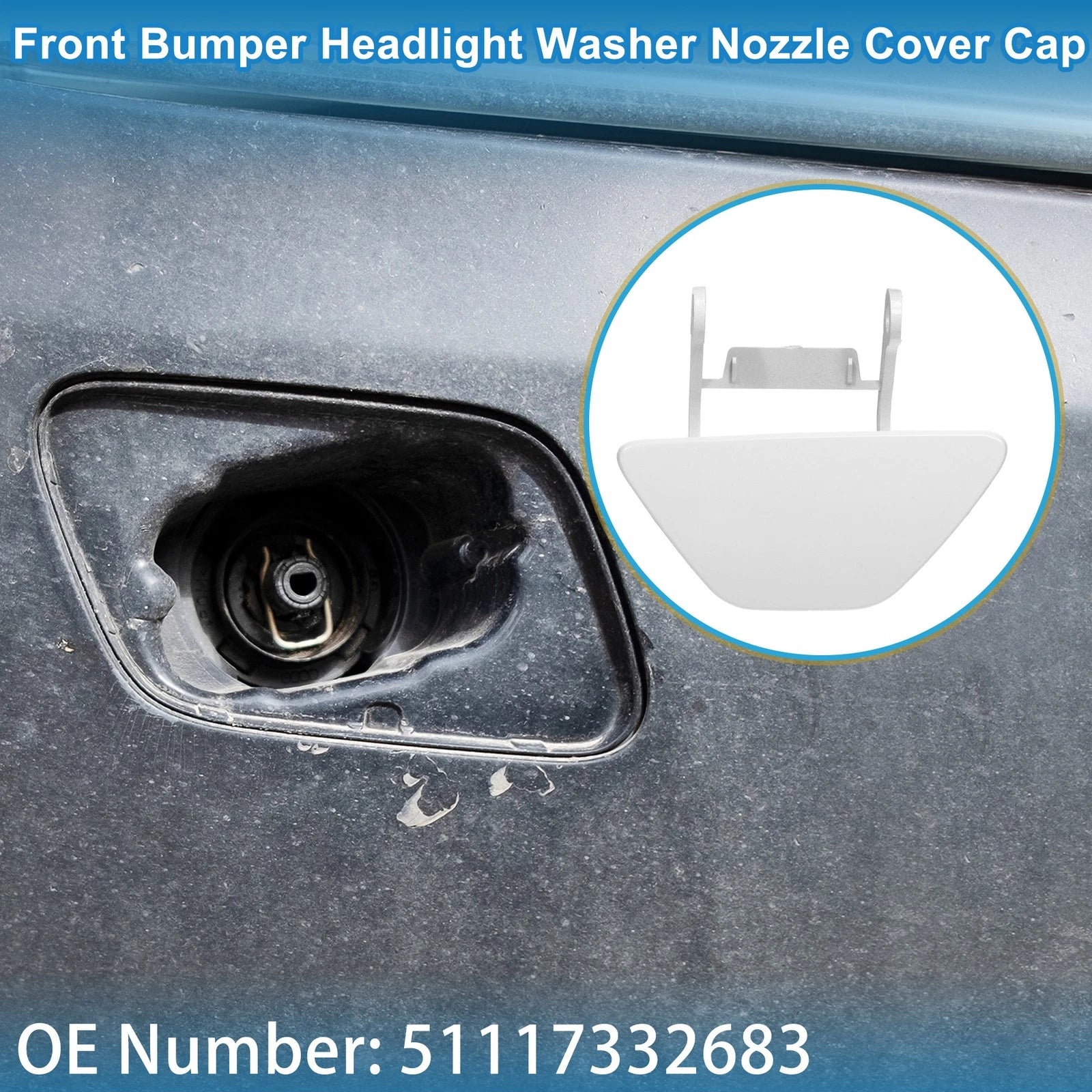 Front Left Washer Nozzle Cover Cap No. 51117332683 for BMW 528i (2014–2016) White