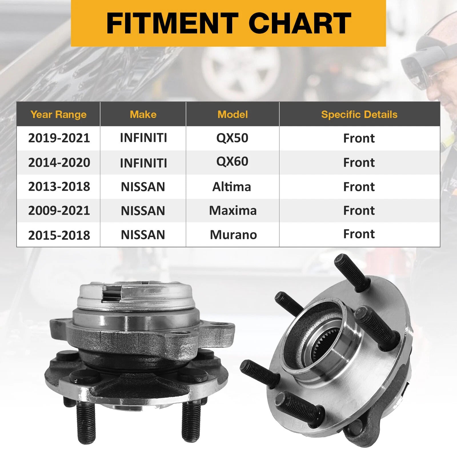 Pair Front Wheel Bearing Hub for Nissan Altima Maxima Pathfinder Infiniti QX60 (2013–2020)