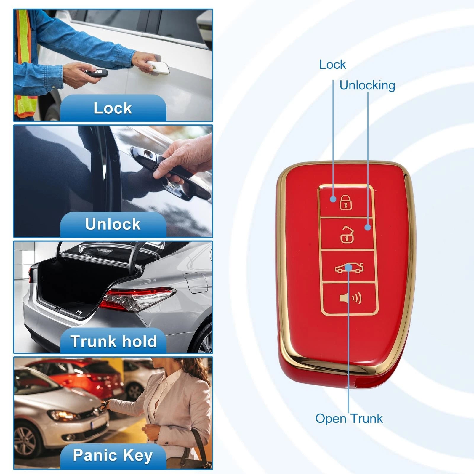Silicone Key Fob Case Cover for Lexus RX450h (2016–2020) Red 746453068777