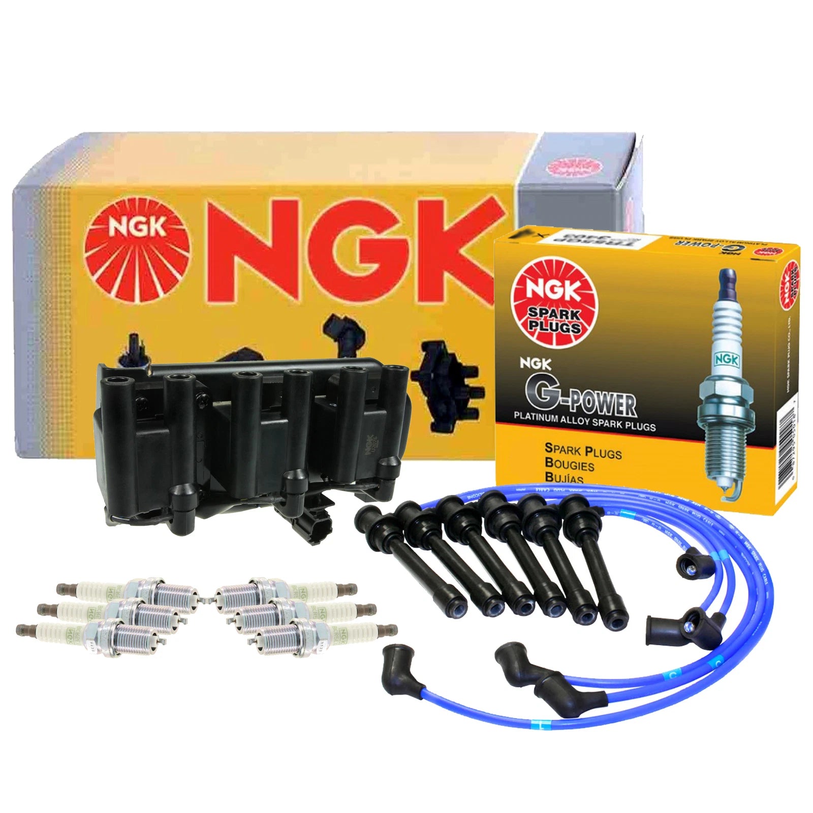 NGK DIS Ignition Coil Wires & 6 G-Power Platinum Spark Plugs for Hyundai Kia