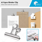 Set of 6 Stainless Steel Bulldog Paper Clips 75mm