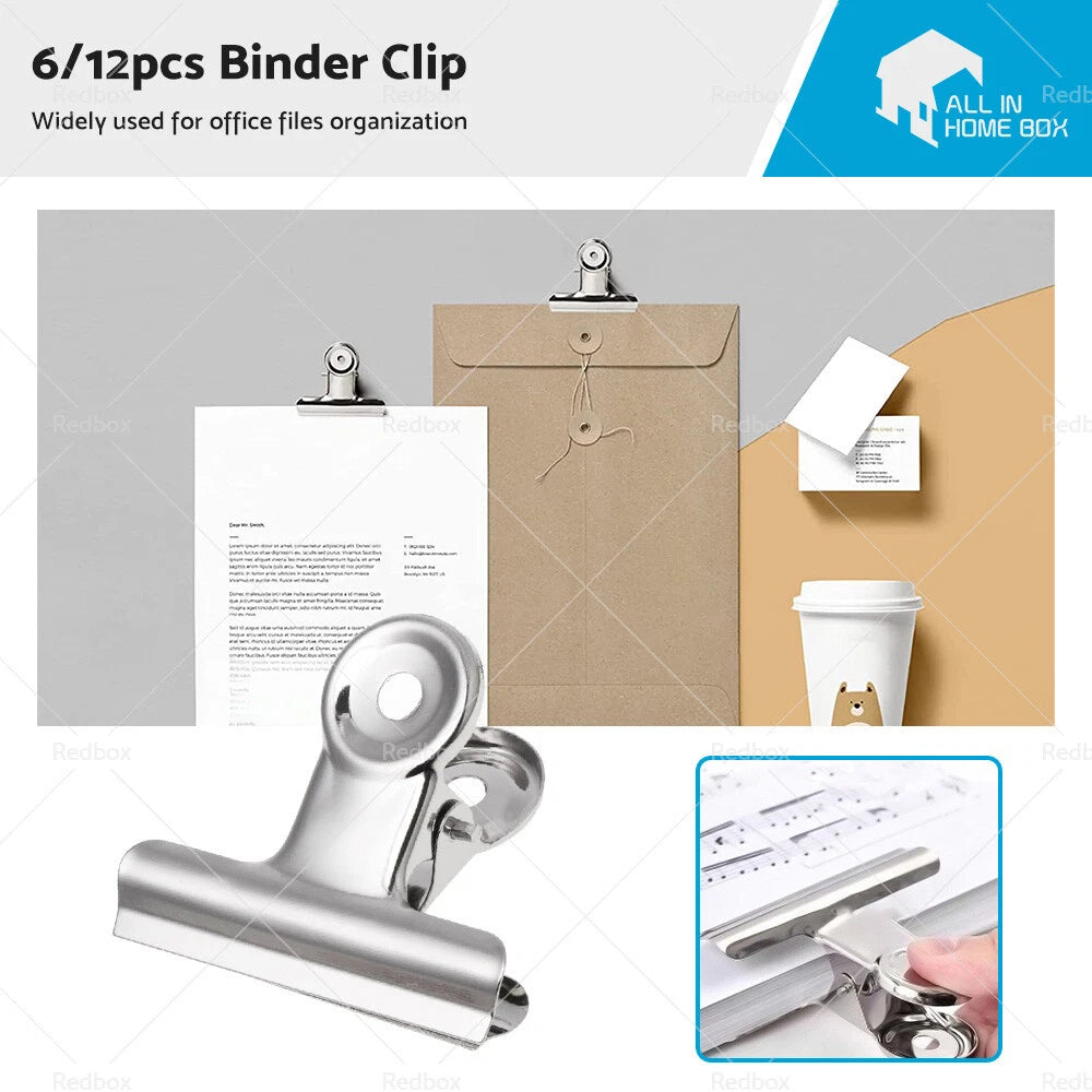 Set of 6 Stainless Steel Bulldog Paper Clips 75mm