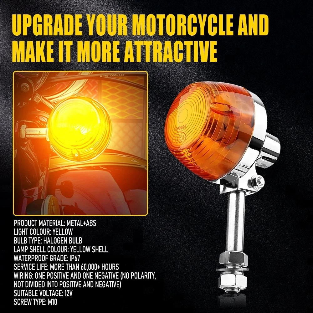 2X Universal Amber Halogen Turn Signal Lights for Motorbike (10mm Holes)
