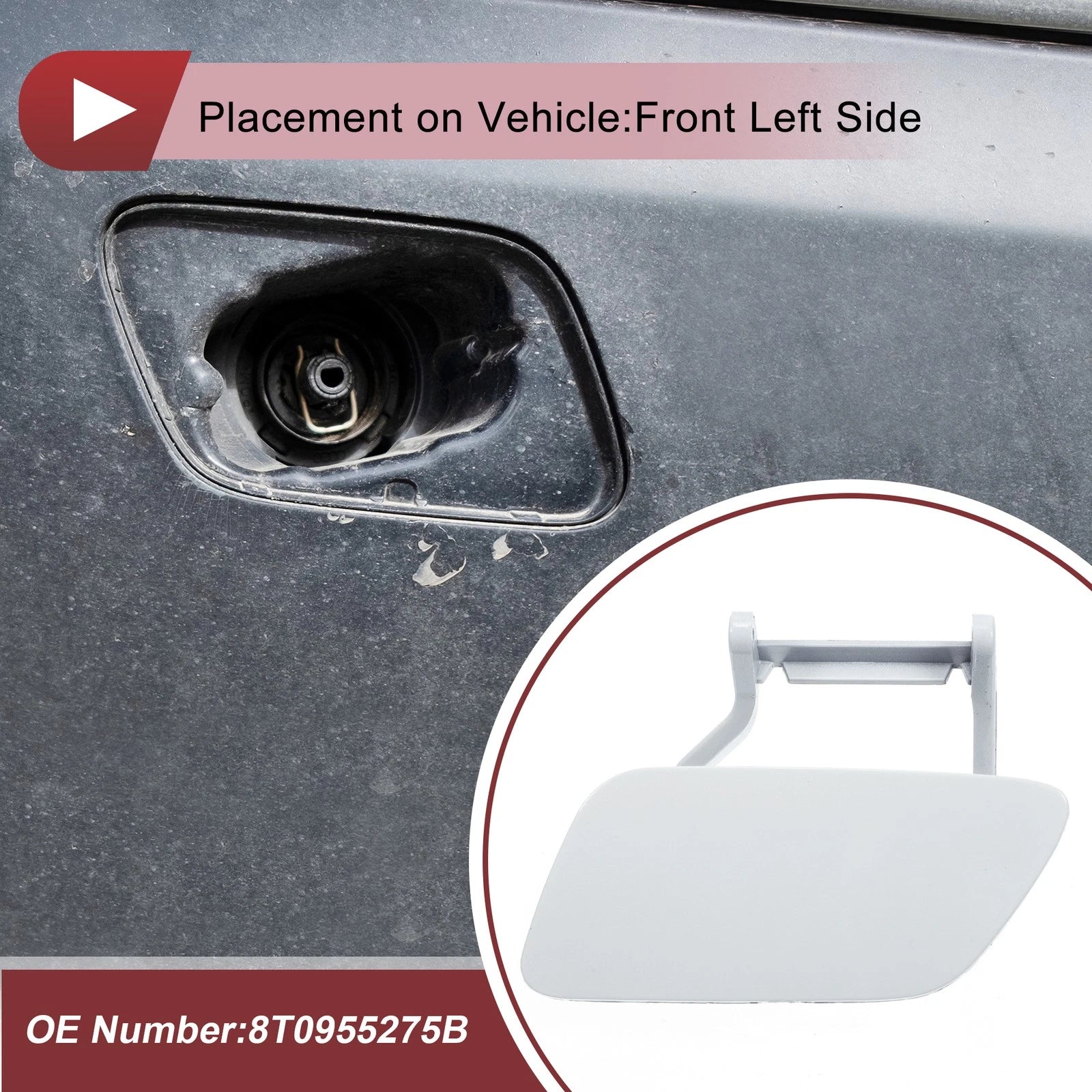Front Left Washer Nozzle Cover Cap No. 8T0955275B for Audi A5 (2012–2017) White