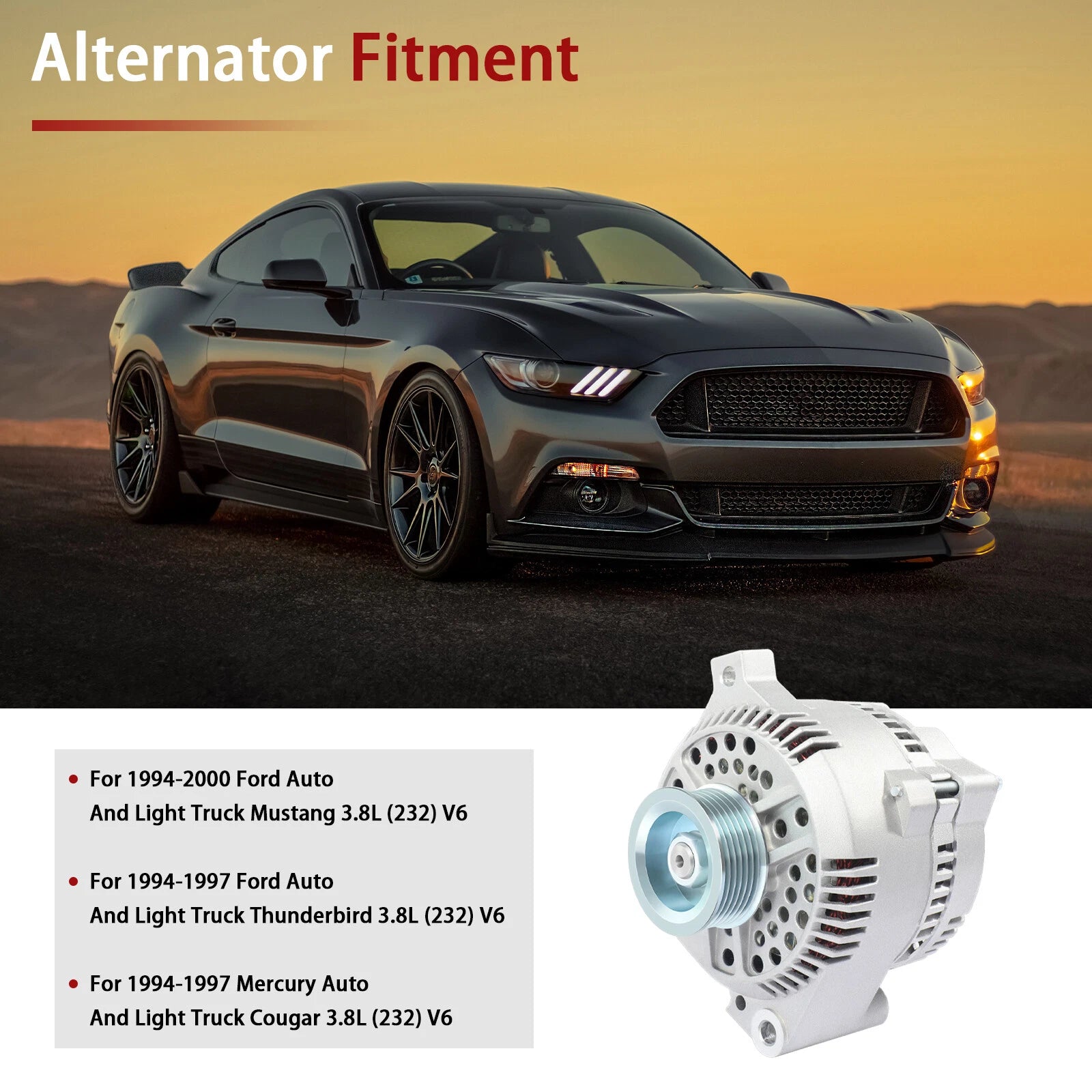Alternator for Ford Mustang Mercury Cougar (1994-2000) 3.8L 110A