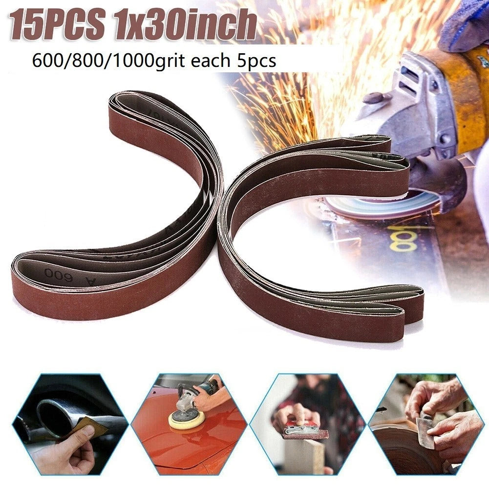 15 Pcs 30" Aluminum Oxide Polishing Sander Belt Kit 600 800 1000 Grit