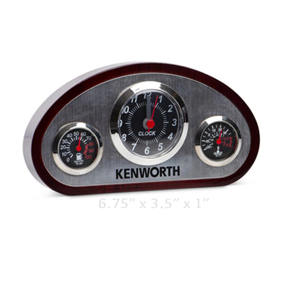 Dashboard Clock with Thermometer for Kenworth Truck (Chrome, Rosewood)