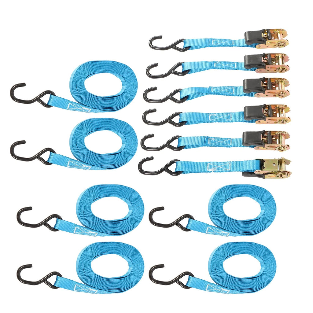 Set of 6 Ratchet Straps 1 Inch 20ft 1700LBS with Hooks