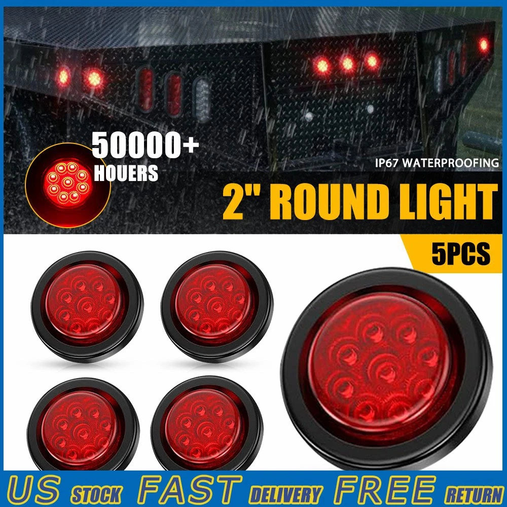 5pcs 2 Inch 9 LED Red Round Tail Light for Truck Trailer