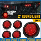 5pcs 2 Inch 9 LED Red Round Tail Light for Truck Trailer