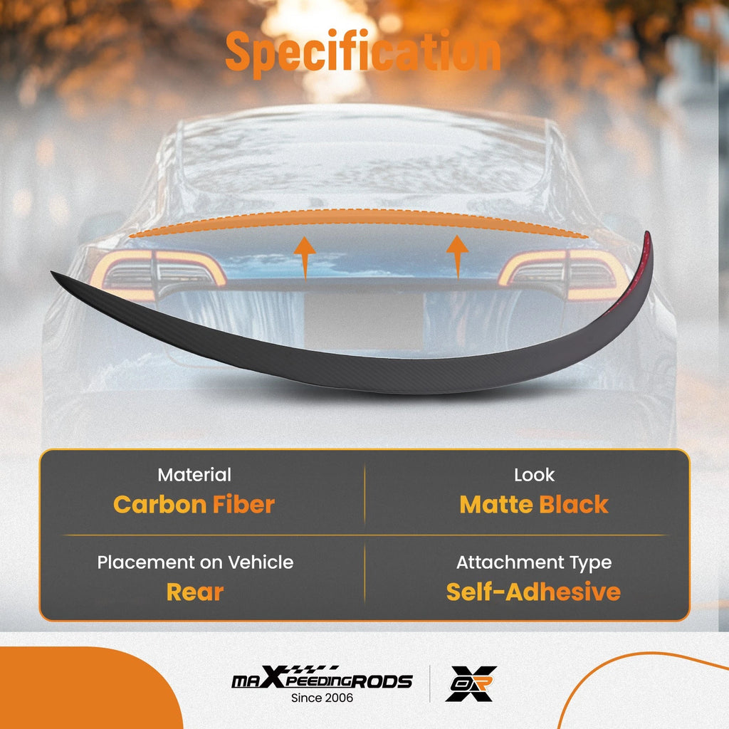 Rear Trunk Lip Spoiler Wing for Tesla Model 3 (2017–2024) Carbon Fiber Black