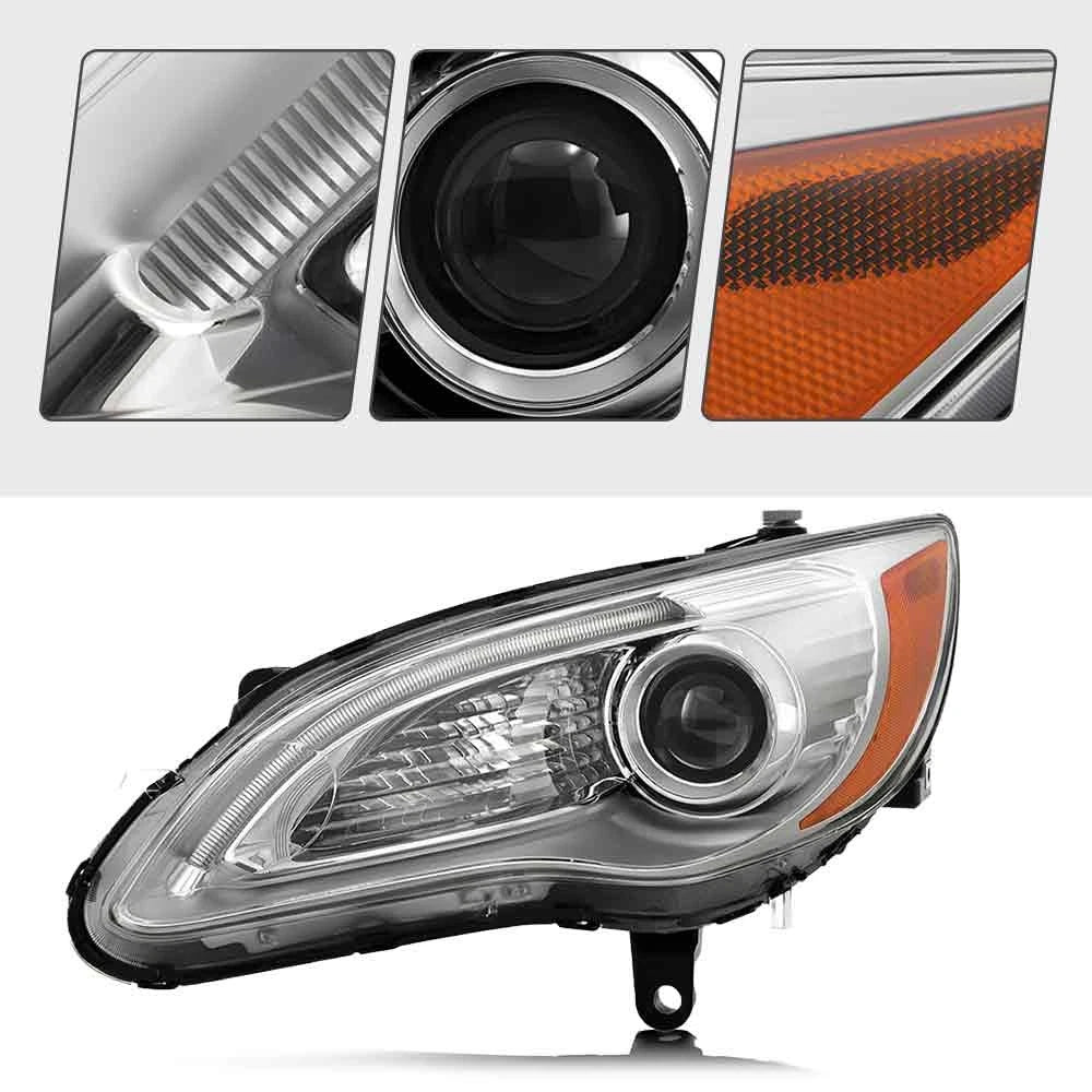 Halogen Headlight Set for Chrysler 200 (2011–2014) w/LED DRL Chrome Bezel